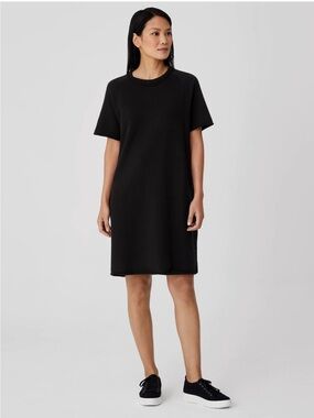 Eileen Fisher Organic Cotton French Terry Dress L Relaxed Oversized Black Soft